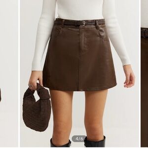 Brown faux Leather Mini Skirt